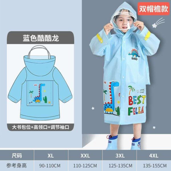 Cartoon Printed Kids Raincoat With Visor Cap And School Bag Space - Image 3