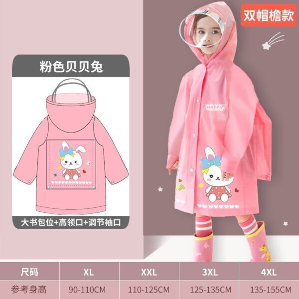 Cartoon Printed Kids Raincoat With Visor Cap And School Bag Space - Image 2